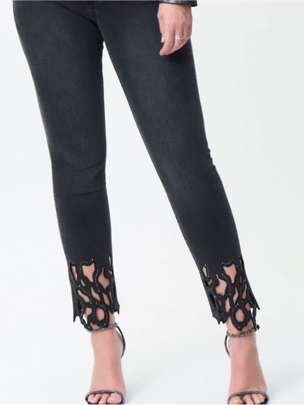 Joseph Ribkoff Charcoal Black Embellished Hem Jeans - US22, New with tags